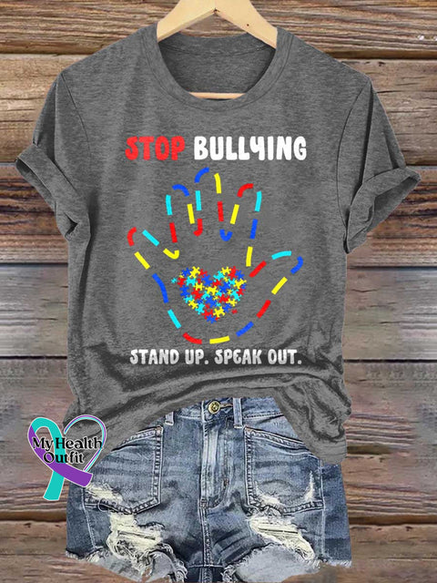 STOP BULLYING. STAND UP. SPEAK OUT. Autism Awareness T-shirt Grey / S
