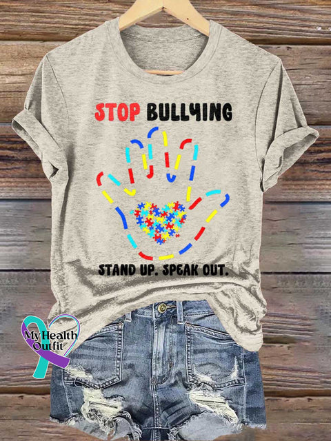 STOP BULLYING. STAND UP. SPEAK OUT. Autism Awareness T-shirt Sand / S