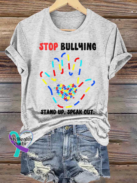STOP BULLYING. STAND UP. SPEAK OUT. Autism Awareness T-shirt White / S