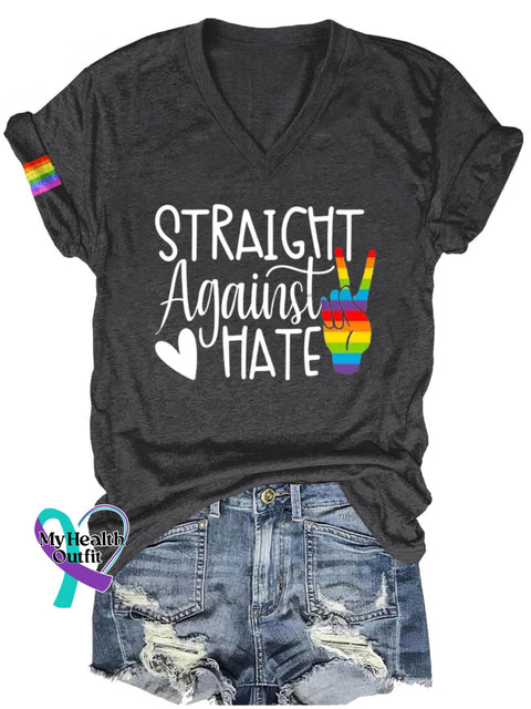 Straight Against Hate Lgbt Art Print Casual T-Shirt Black / S