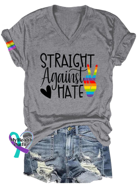 Straight Against Hate Lgbt Art Print Casual T-Shirt Grey / S