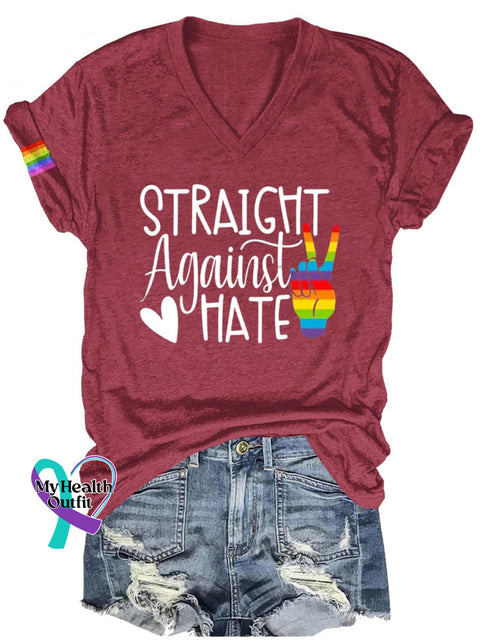 Straight Against Hate Lgbt Art Print Casual T-Shirt Maroon / S