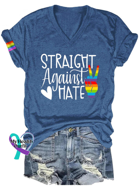 Straight Against Hate Lgbt Art Print Casual T-Shirt Navy Blue / S