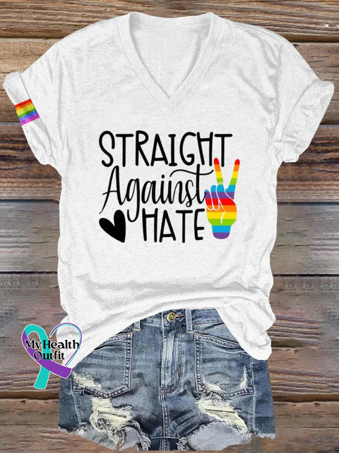 Straight Against Hate Lgbt Art Print Casual T-Shirt White / S
