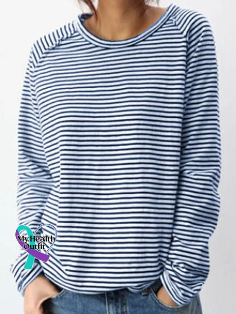 Striped Pattern Art Print Casual Cotton Sweatshirt Blue / S