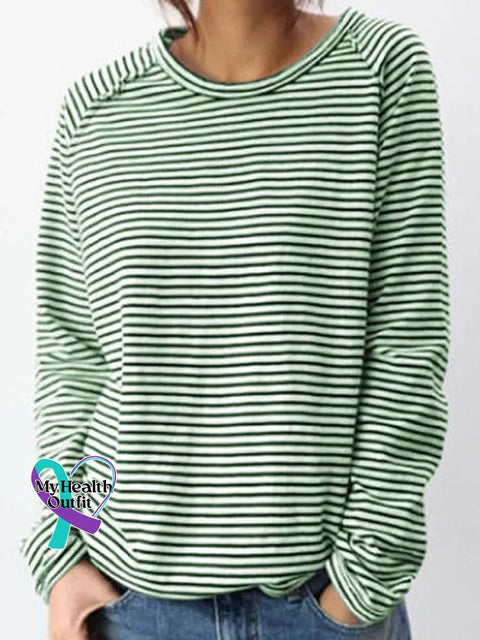 Striped Pattern Art Print Casual Cotton Sweatshirt Green / S