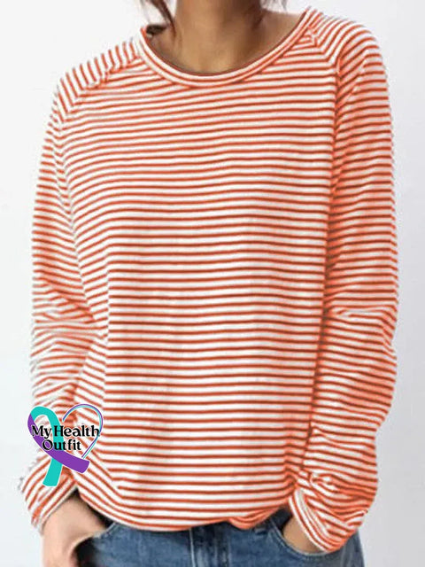 Striped Pattern Art Print Casual Cotton Sweatshirt Orange / S