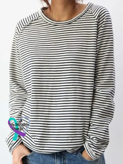 Striped Pattern Art Print Casual Cotton Sweatshirt White / S