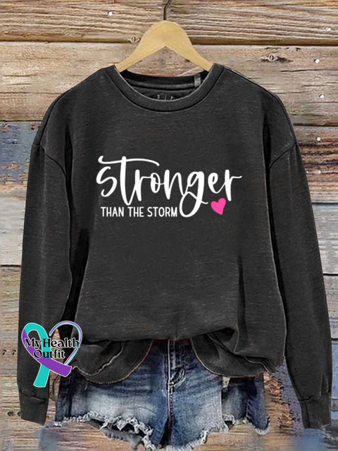 Stronger Than The Storm Breast Cancer Awareness Art Print Casual Sweatshirt Black / S