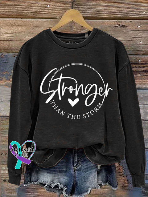 Stronger Than The Storm Letter Print Casual Sweatshirt Black / S