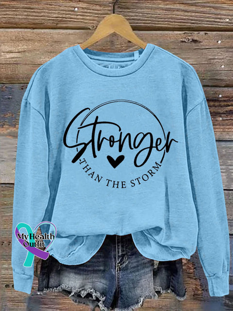 Stronger Than The Storm Letter Print Casual Sweatshirt Light Blue / S