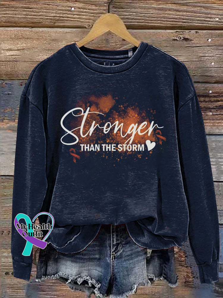 Stronger Than The Storm Multiple Sclerosis Awareness Art Print Pattern Casual Sweatshirt Navy / S