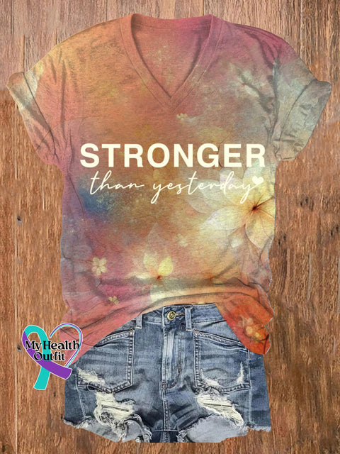 Stronger Than Yesterday Gradient Print Casual V-Neck Short-Sleeve T-Shirt Multicolor / S