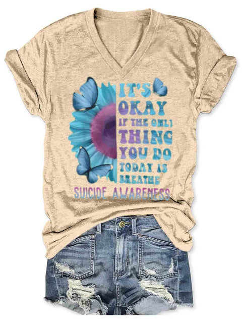 Suicide Awareness Art V-neck Casual T-Shirt Apricot / S