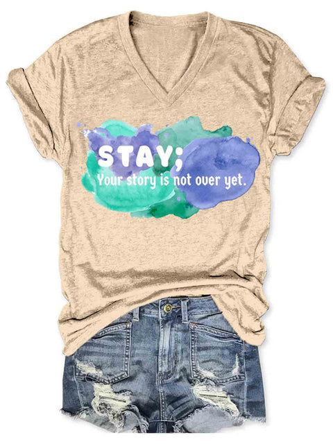 Suicide Awareness Art V-neck Casual T-Shirt Apricot / S