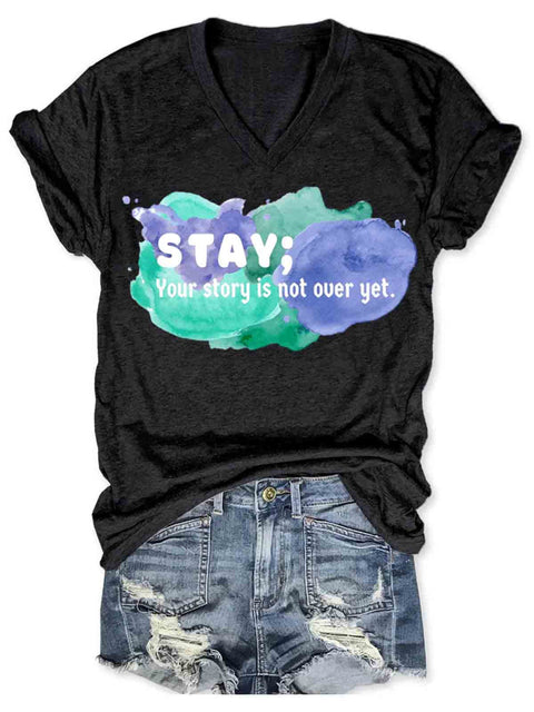 Suicide Awareness Art V-neck Casual T-Shirt Balck / S