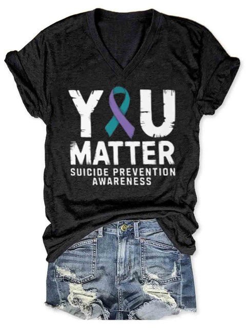 Suicide Awareness Art V-neck Casual T-Shirt Black / S