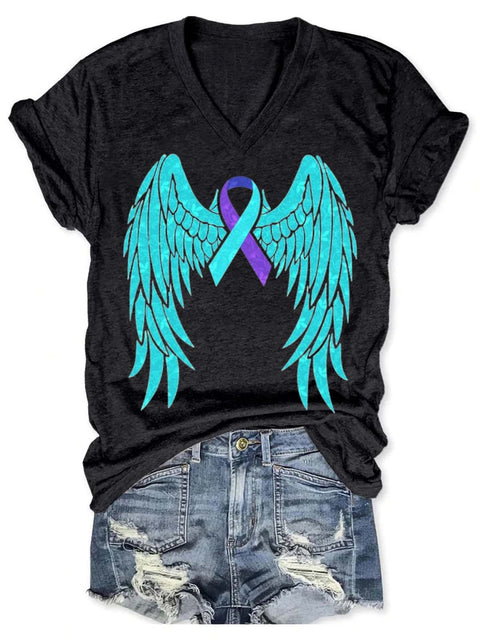 Suicide Awareness Art V-neck Casual T-Shirt Black / S