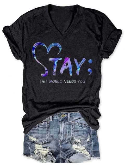 Suicide Awareness Art V-neck Casual T-Shirt Black / S