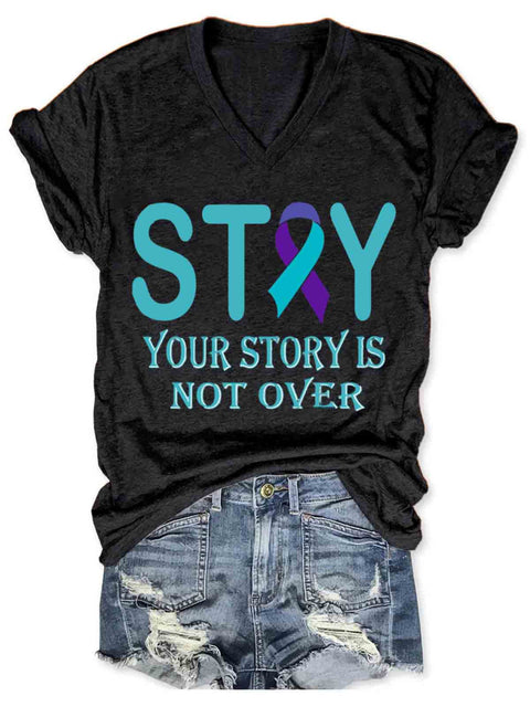 Suicide Awareness Art V-neck Casual T-Shirt Black / S