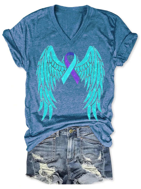 Suicide Awareness Art V-neck Casual T-Shirt Blue / S