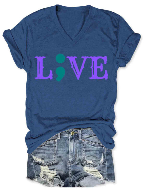 Suicide Awareness Art V-neck Casual T-Shirt Blue / S