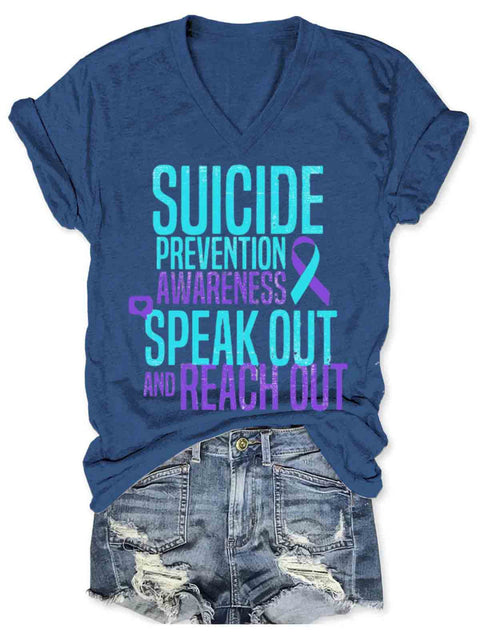 Suicide Awareness Art V-neck Casual T-Shirt Blue / S