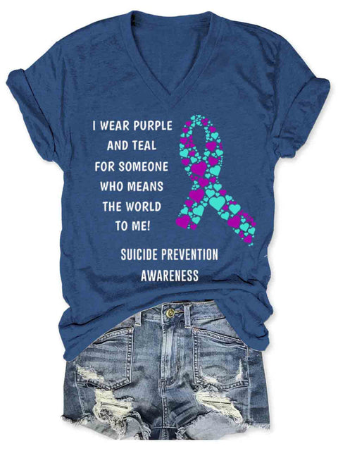 Suicide Awareness Art V-neck Casual T-Shirt Blue / S