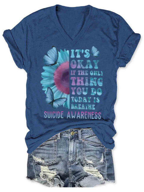 Suicide Awareness Art V-neck Casual T-Shirt Blue / S
