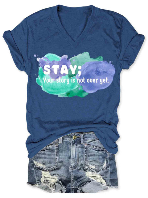 Suicide Awareness Art V-neck Casual T-Shirt Blue / S