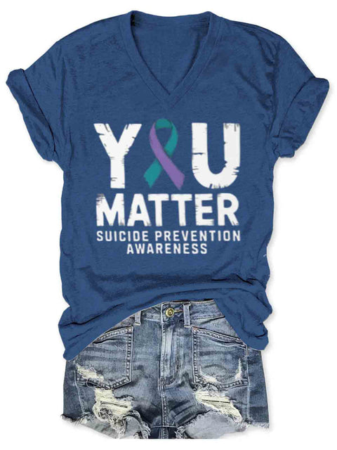 Suicide Awareness Art V-neck Casual T-Shirt Blue / S