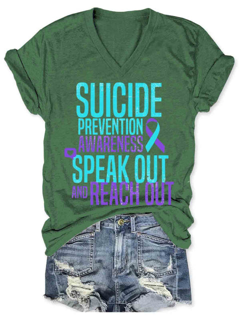 Suicide Awareness Art V-neck Casual T-Shirt Green / S
