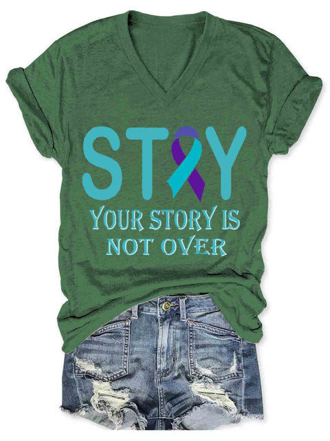 Suicide Awareness Art V-neck Casual T-Shirt Green / S