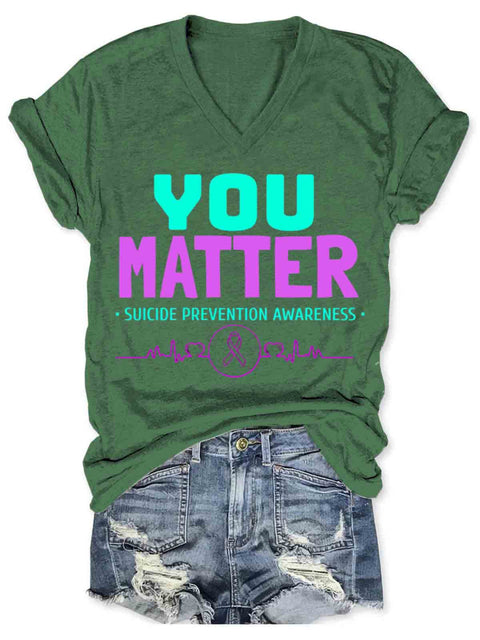 Suicide Awareness Art V-neck Casual T-Shirt Green / S