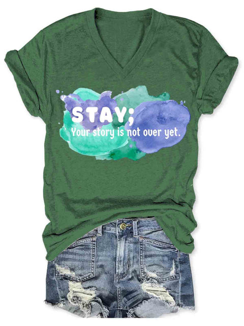 Suicide Awareness Art V-neck Casual T-Shirt Green / S