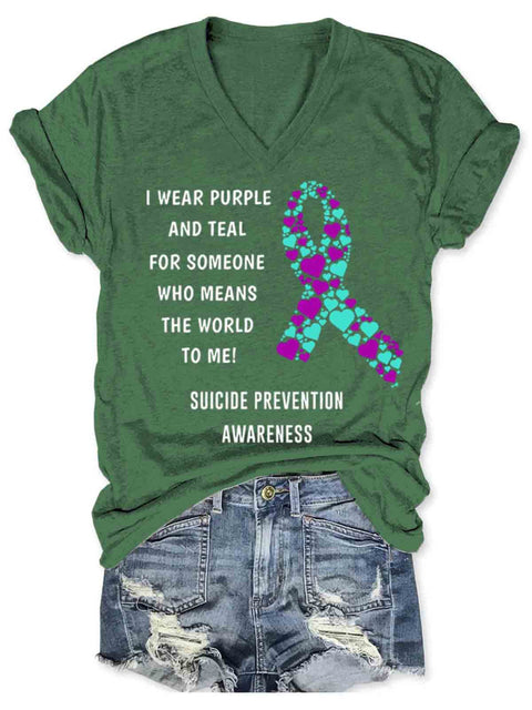 Suicide Awareness Art V-neck Casual T-Shirt Green / S