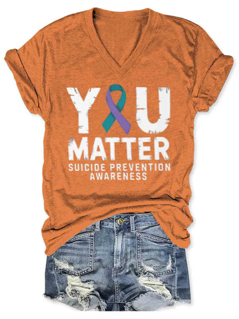 Suicide Awareness Art V-neck Casual T-Shirt Orange / S