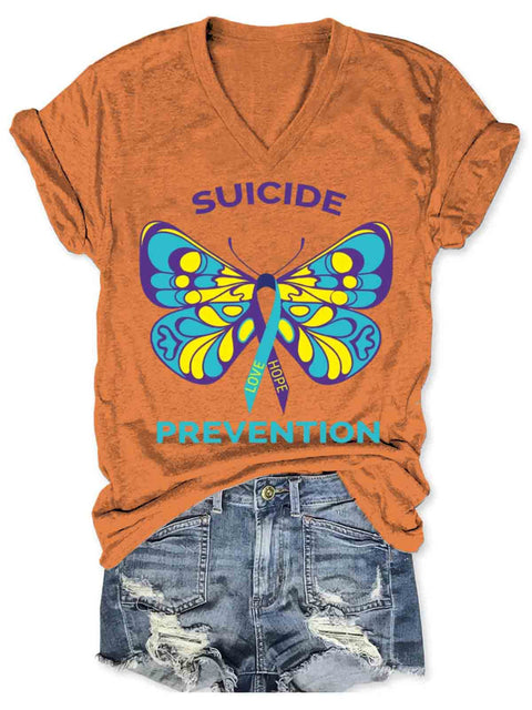 Suicide Awareness Art V-neck Casual T-Shirt Orange / S