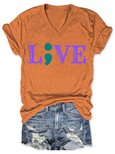 Suicide Awareness Art V-neck Casual T-Shirt Orange / S