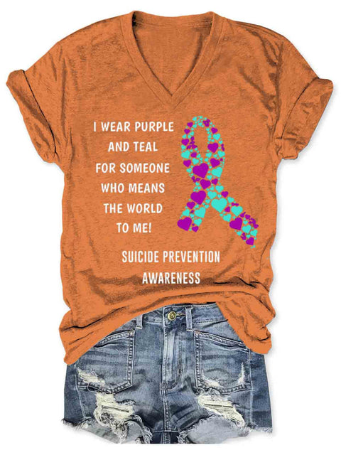 Suicide Awareness Art V-neck Casual T-Shirt Orange / S