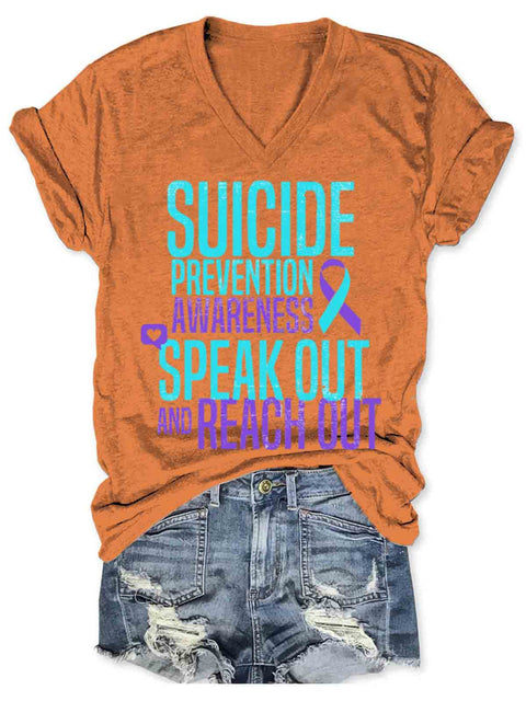 Suicide Awareness Art V-neck Casual T-Shirt Orange / S