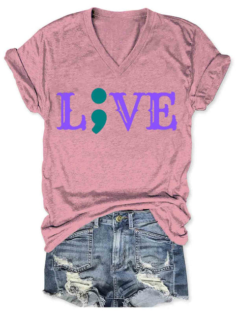 Suicide Awareness Art V-neck Casual T-Shirt Pink / S