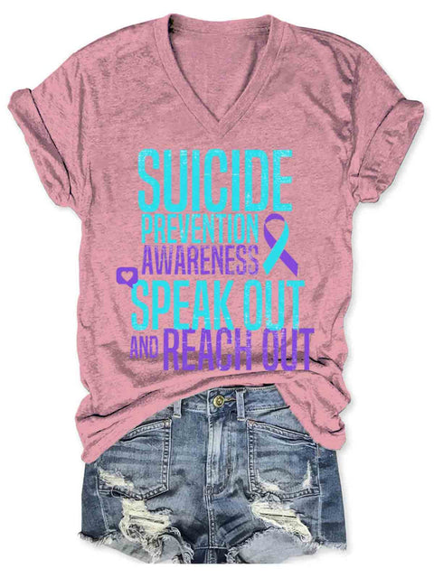 Suicide Awareness Art V-neck Casual T-Shirt Pink / S