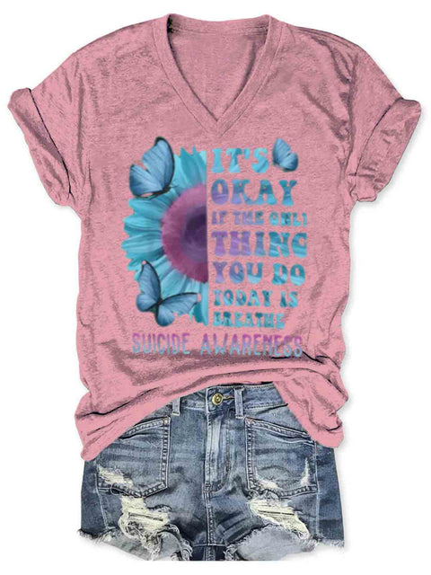Suicide Awareness Art V-neck Casual T-Shirt Pink / S