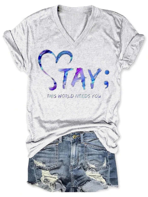 Suicide Awareness Art V-neck Casual T-Shirt White / S