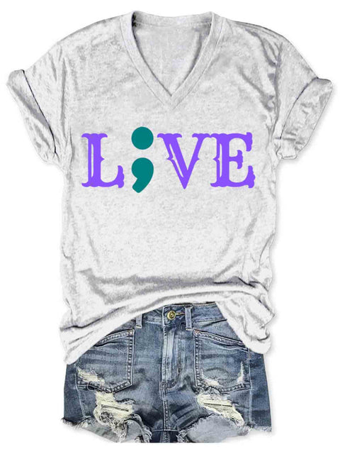 Suicide Awareness Art V-neck Casual T-Shirt White / S