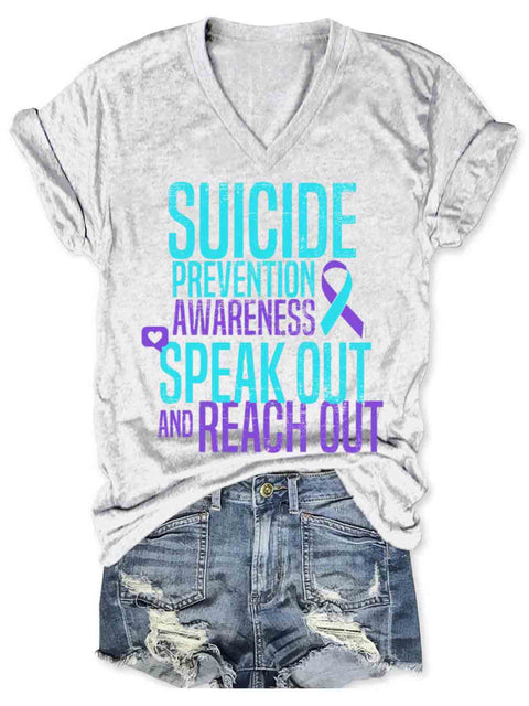 Suicide Awareness Art V-neck Casual T-Shirt White / S