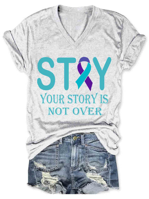 Suicide Awareness Art V-neck Casual T-Shirt White / S