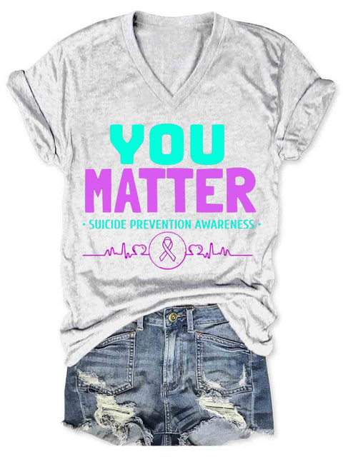 Suicide Awareness Art V-neck Casual T-Shirt White / S