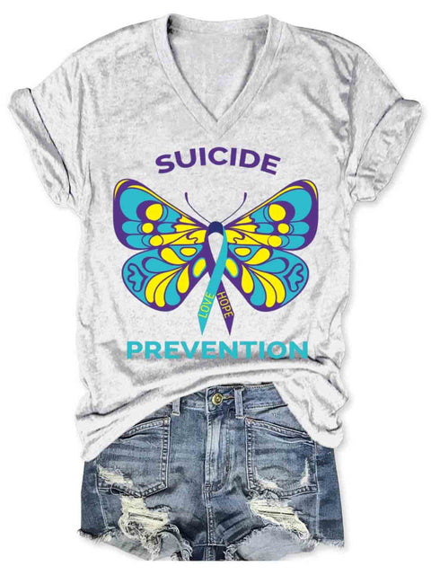 Suicide Awareness Art V-neck Casual T-Shirt White / S
